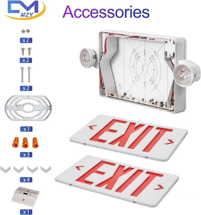 CM MZY LED Exit Sign with Emergency Lights,Exit Sign Light with Battery Backup, Red Letter Emergency Lights with Two Adjustable Heads,AC 120V/277V, UL Certified,1 Pack - Image 2